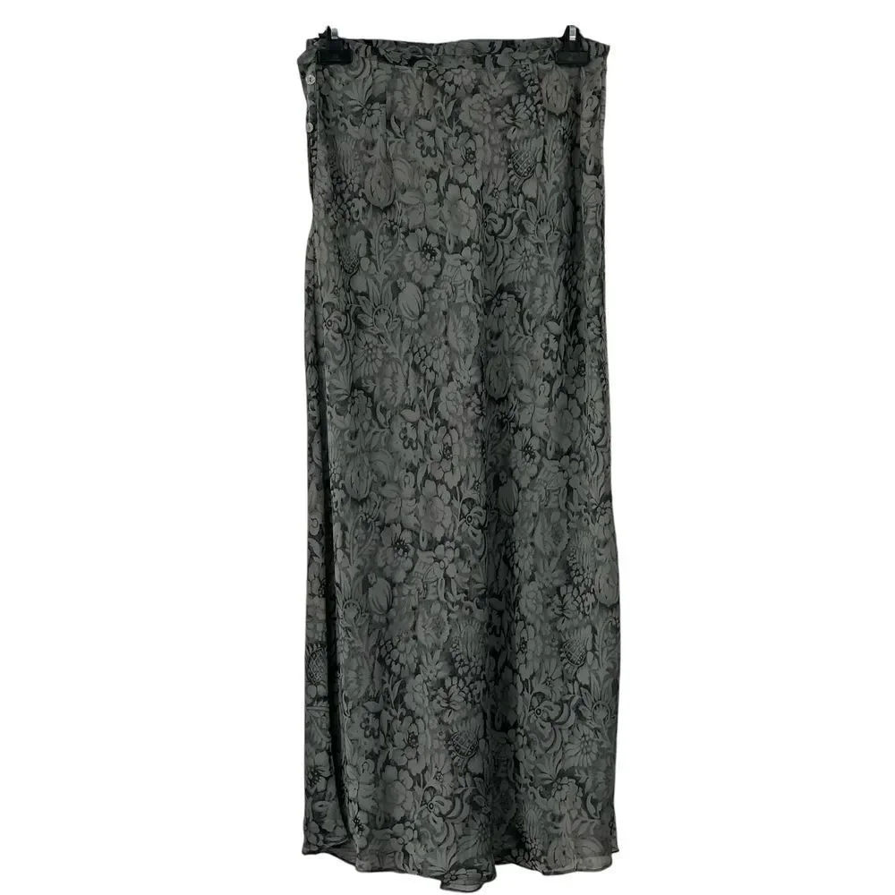 Limited Women's Lined Maxi Skirt‎ Gray/Black Floral Side Buttons Flowy Size 10